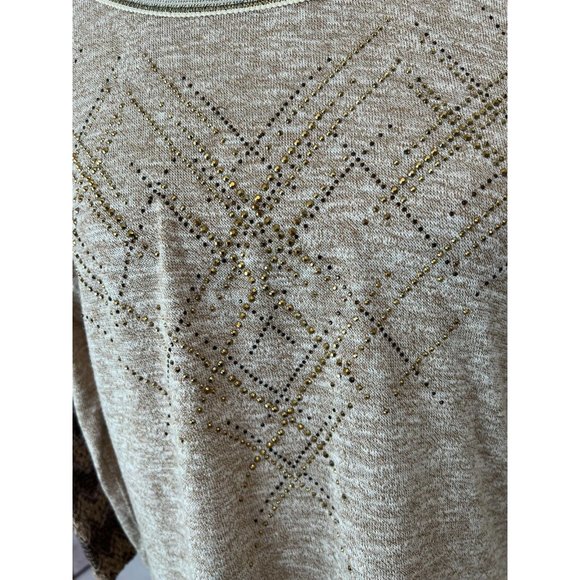 Miss Me‎ Knit Sweater Western Medium Beige Sequin Metallic Cowgirl Studded - Picture 8 of 8
